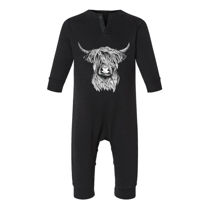 Highland Cow Hand Drawn Illustration Infant Fleece One Piece