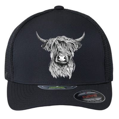 Highland Cow Hand Drawn Illustration Flexfit Unipanel Trucker Cap