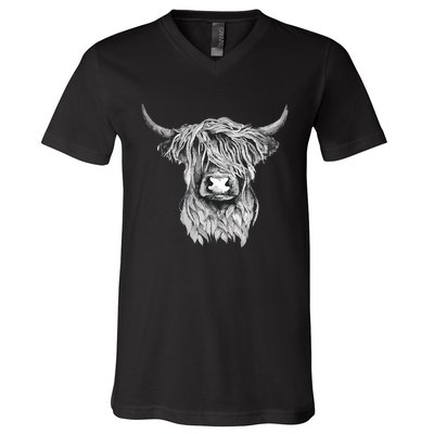 Highland Cow Hand Drawn Illustration V-Neck T-Shirt