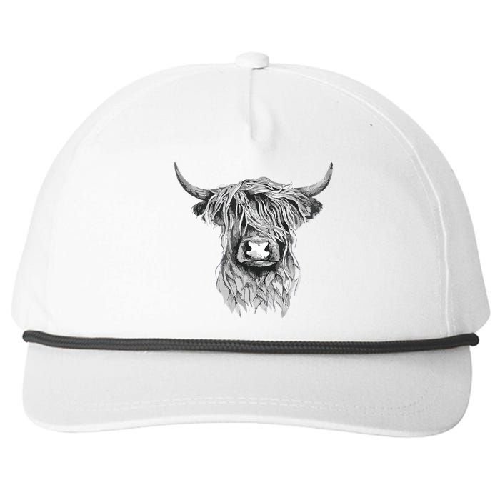 Highland Cow Hand Drawn Illustration Snapback Five-Panel Rope Hat