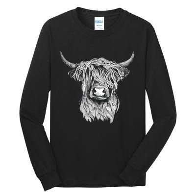 Highland Cow Hand Drawn Illustration Tall Long Sleeve T-Shirt