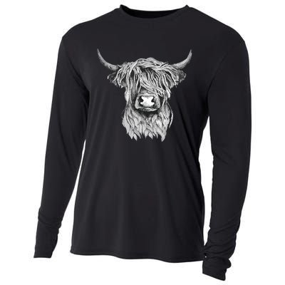 Highland Cow Hand Drawn Illustration Cooling Performance Long Sleeve Crew