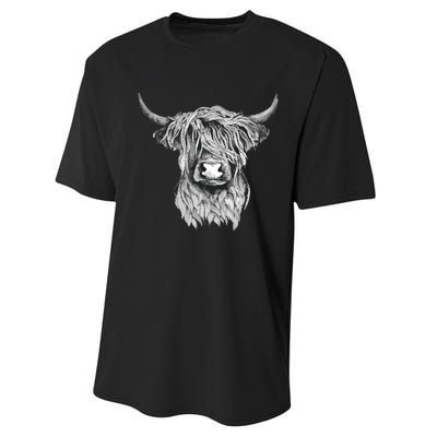 Highland Cow Hand Drawn Illustration Performance Sprint T-Shirt