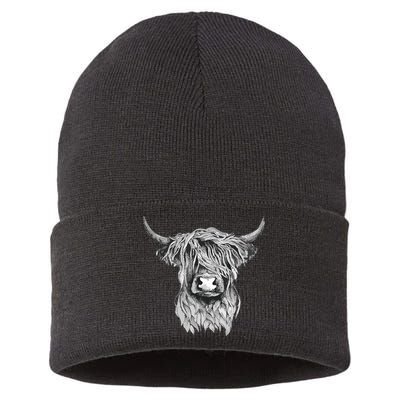 Highland Cow Hand Drawn Illustration Sustainable Knit Beanie