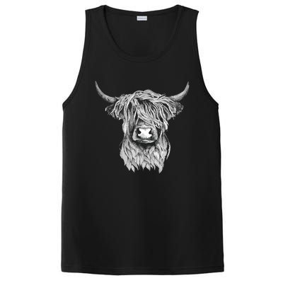 Highland Cow Hand Drawn Illustration PosiCharge Competitor Tank