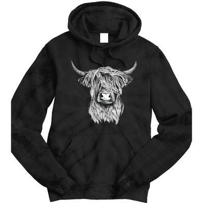 Highland Cow Hand Drawn Illustration Tie Dye Hoodie