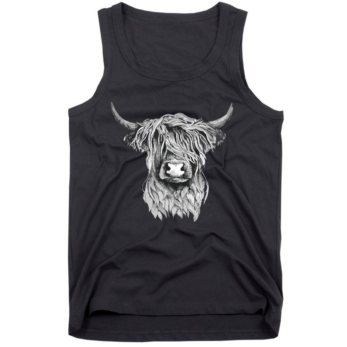 Highland Cow Hand Drawn Illustration Tank Top