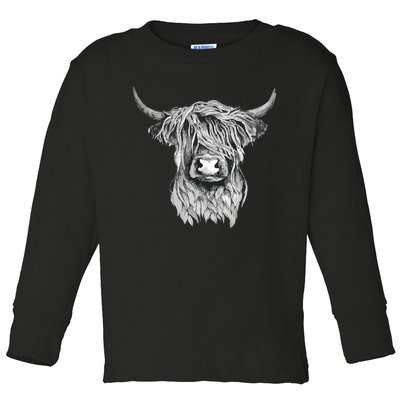 Highland Cow Hand Drawn Illustration Toddler Long Sleeve Shirt