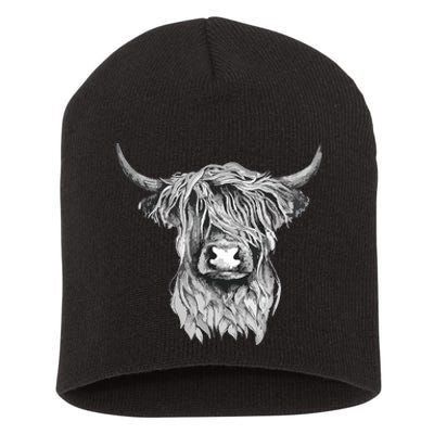 Highland Cow Hand Drawn Illustration Short Acrylic Beanie