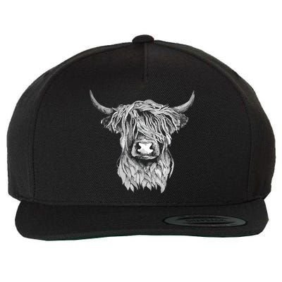 Highland Cow Hand Drawn Illustration Wool Snapback Cap