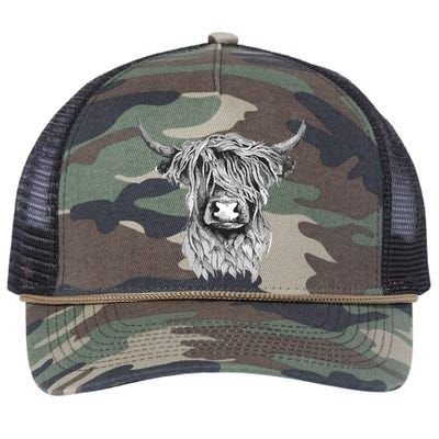 Highland Cow Hand Drawn Illustration Retro Rope Trucker Hat Cap