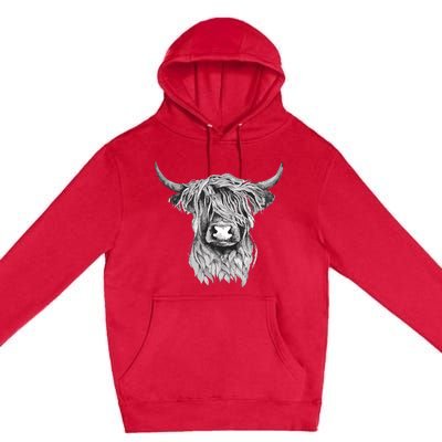 Highland Cow Hand Drawn Illustration Premium Pullover Hoodie