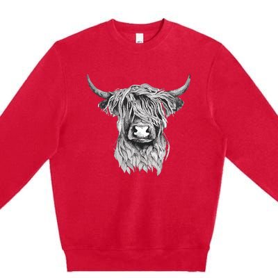 Highland Cow Hand Drawn Illustration Premium Crewneck Sweatshirt