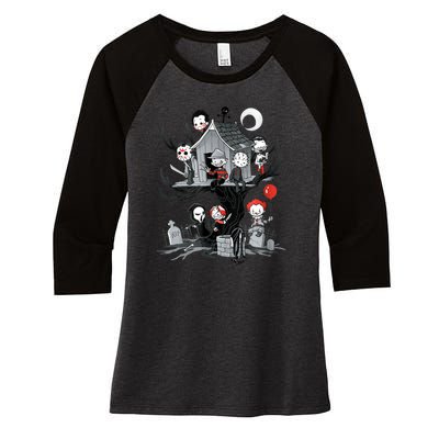 Horror Clubhouse Women's Tri-Blend 3/4-Sleeve Raglan Shirt