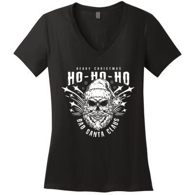 Heavy Christmas Ho Ho Ho Bad Santa Club Heavy Metal Women's V-Neck T-Shirt