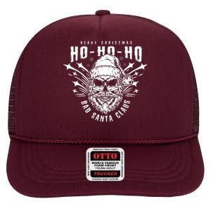 Heavy Christmas Ho Ho Ho Bad Santa Club Heavy Metal High Crown Mesh Back Trucker Hat