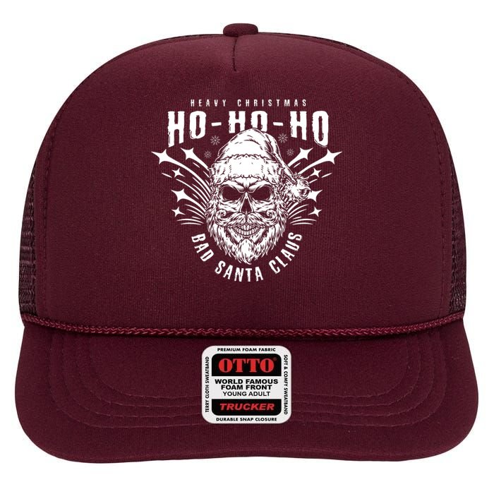 Heavy Christmas Ho Ho Ho Bad Santa Club Heavy Metal High Crown Mesh Back Trucker Hat