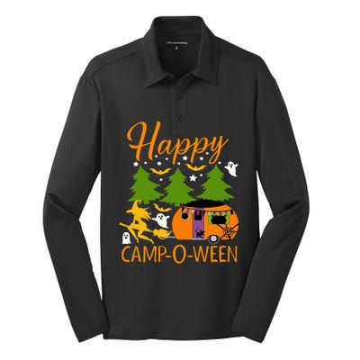 Happy CampOWeen Halloween Camping Camper Silk Touch Performance Long Sleeve Polo