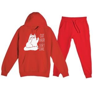 Humor Cat Hair Everywhere Don't Care Premium Hooded Sweatsuit Set