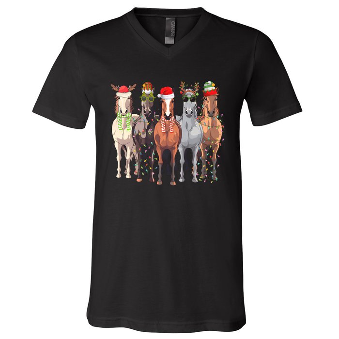 Horses Christmas V-Neck T-Shirt