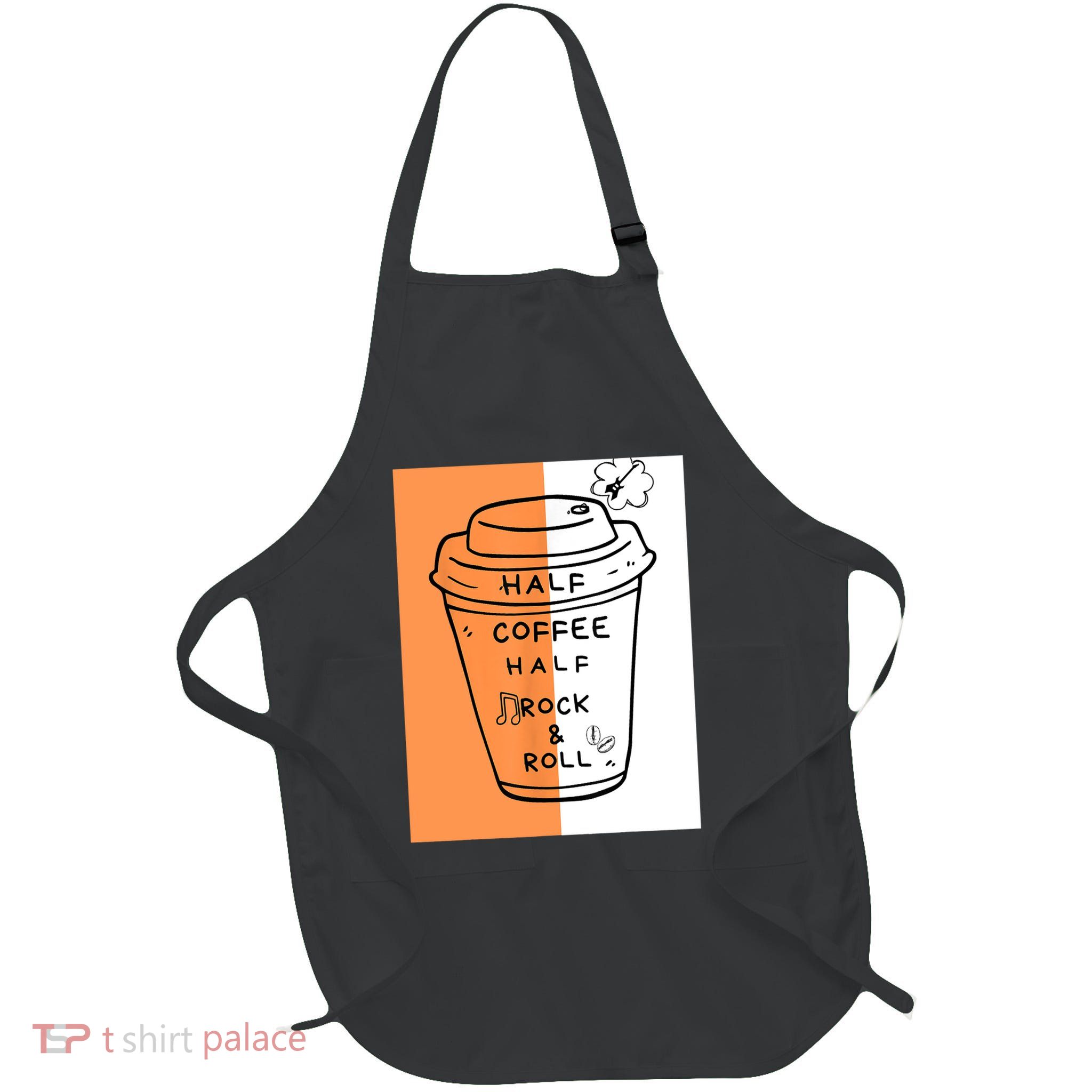 Half Coffee Half Rock & Roll Funny Music Quote Apron