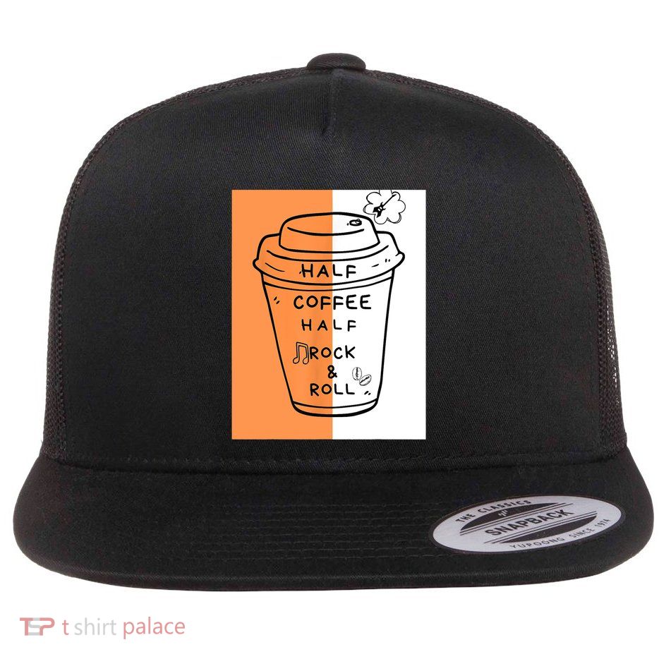 Half Coffee Half Rock & Roll Funny Music Quote Flatbill Hat
