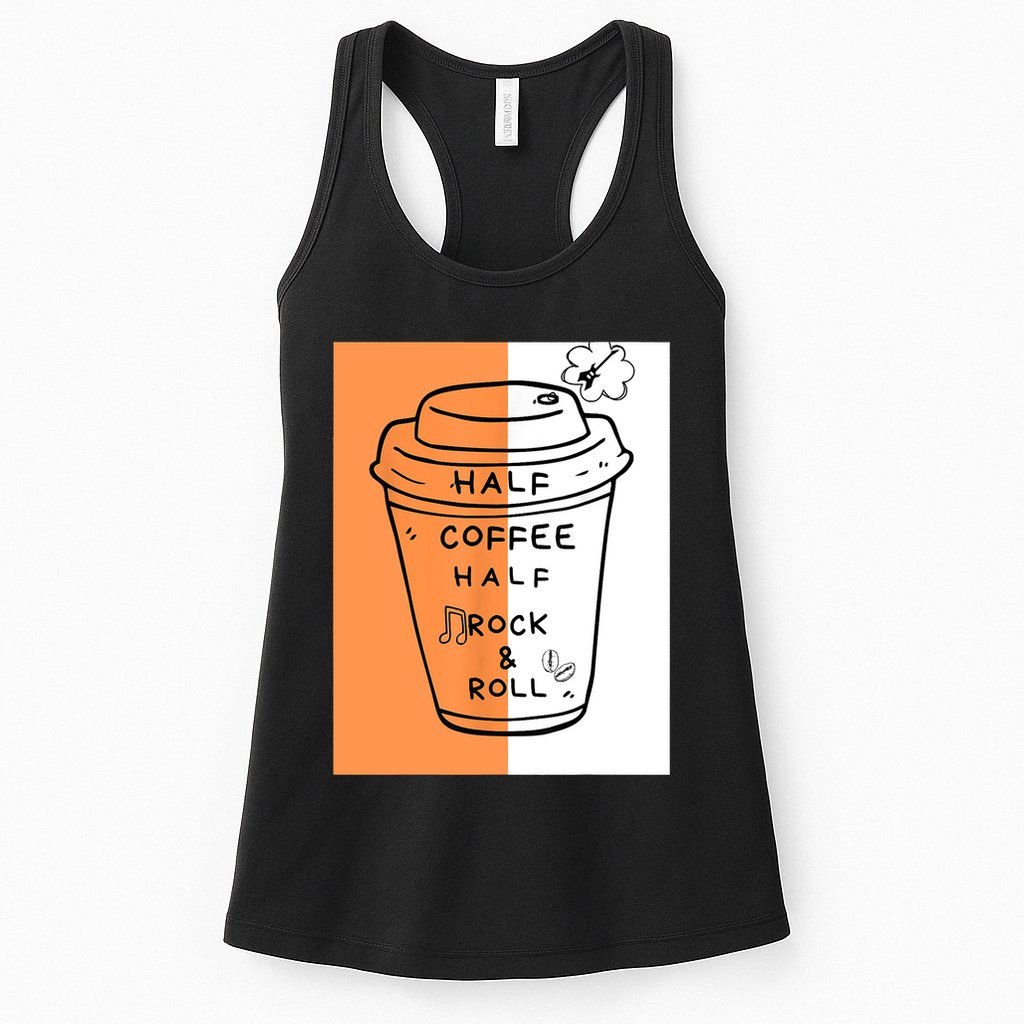 Half Coffee Half Rock & Roll Funny Music Quote Womens Tank Top