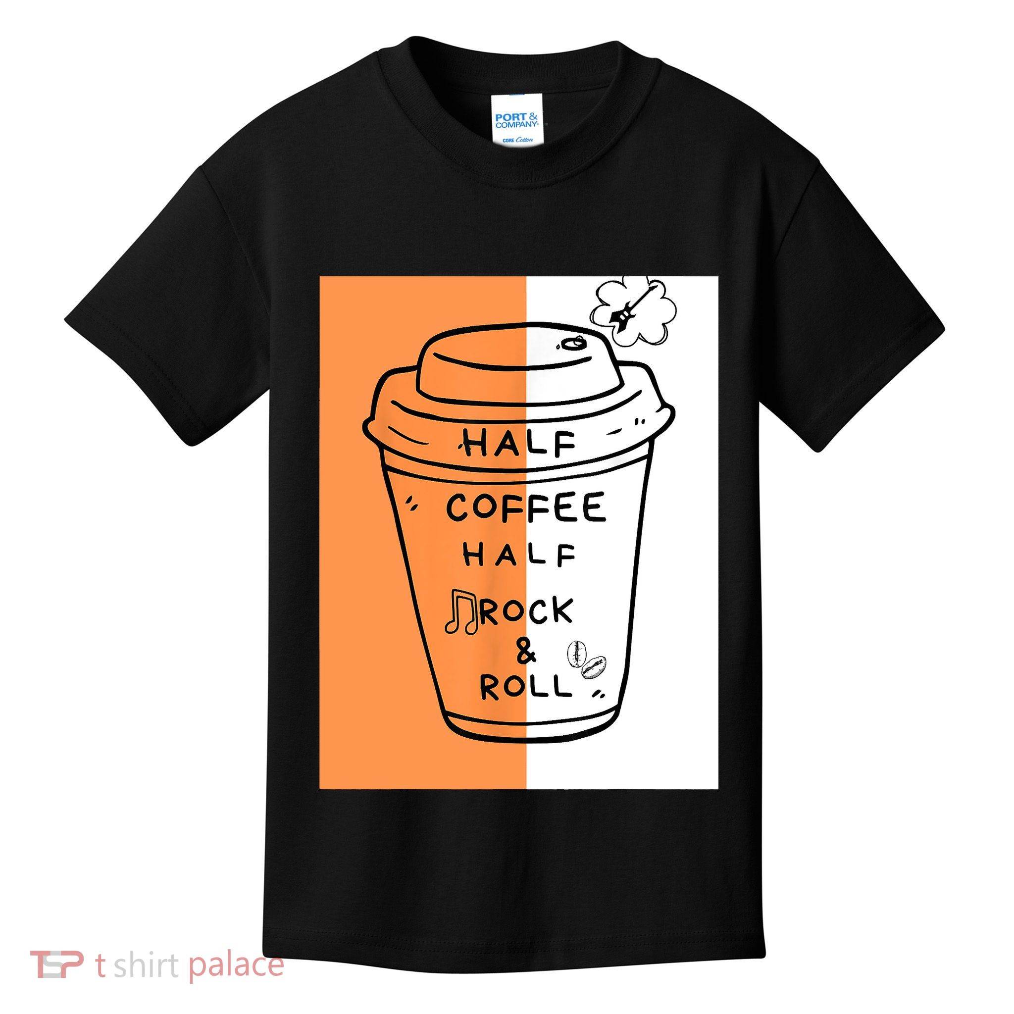 Half Coffee Half Rock & Roll Funny Music Quote Kids T-Shirt