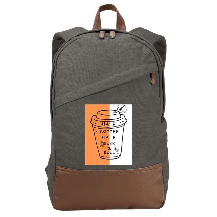 Half Coffee Half Rock & Roll Funny Music Quote Cotton Canvas Backpack