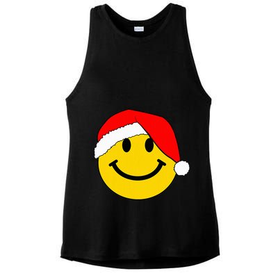 Happy Christmas Happy Face With Santa Hat Ladies PosiCharge Tri-Blend Wicking Tank