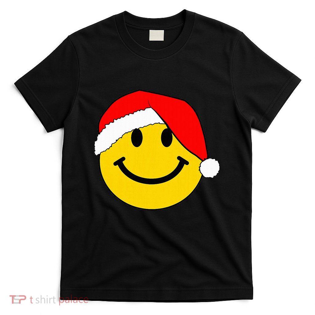 Happy Christmas Happy Face With Santa Hat T-Shirt