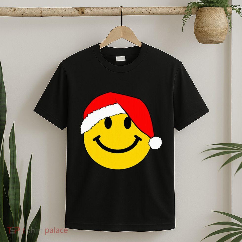 Happy Christmas Happy Face With Santa Hat T-Shirt