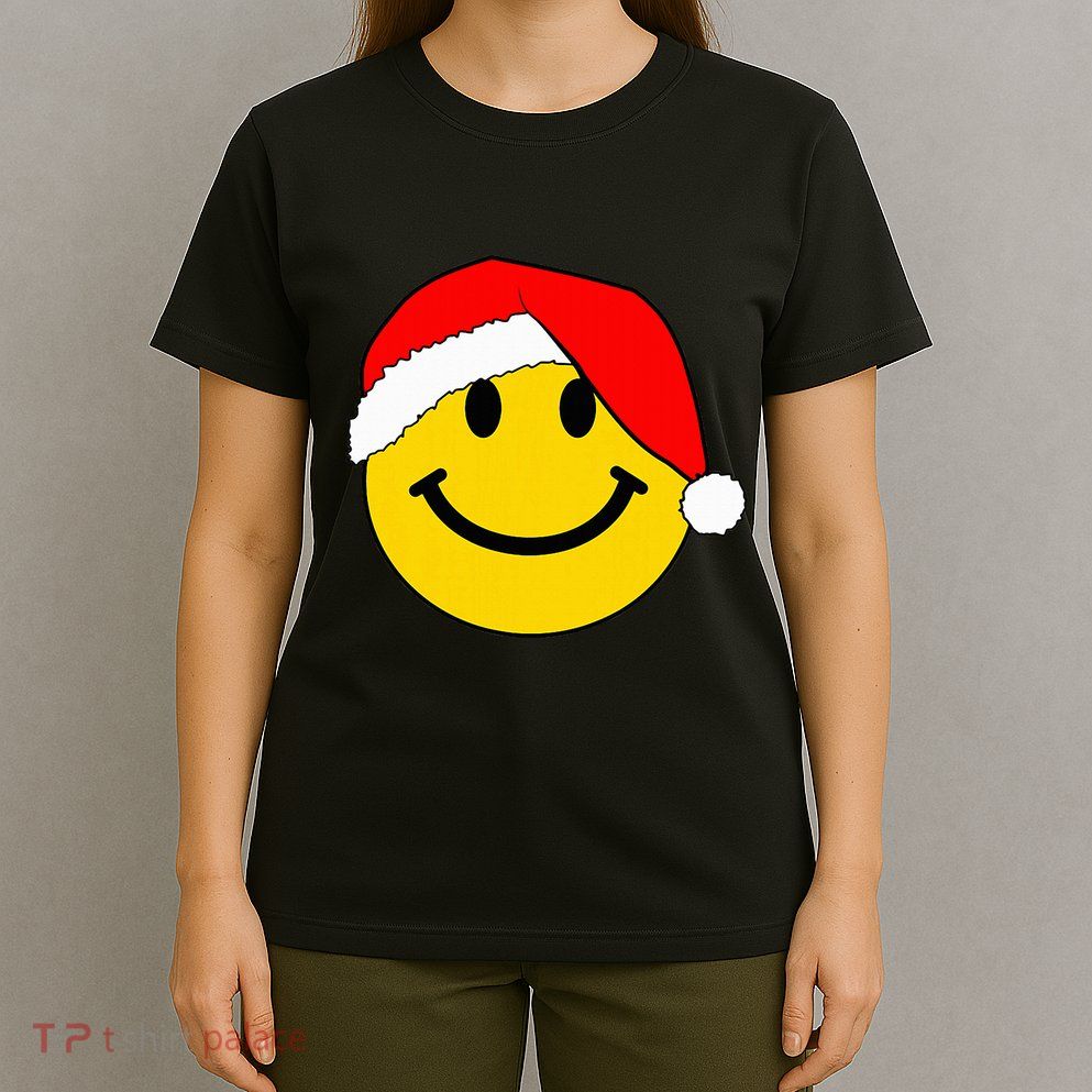 Happy Christmas Happy Face With Santa Hat T-Shirt