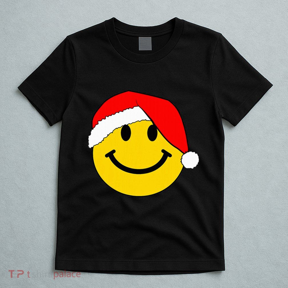 Happy Christmas Happy Face With Santa Hat T-Shirt