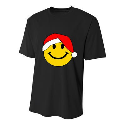 Happy Christmas Happy Face With Santa Hat Youth Performance Sprint T-Shirt