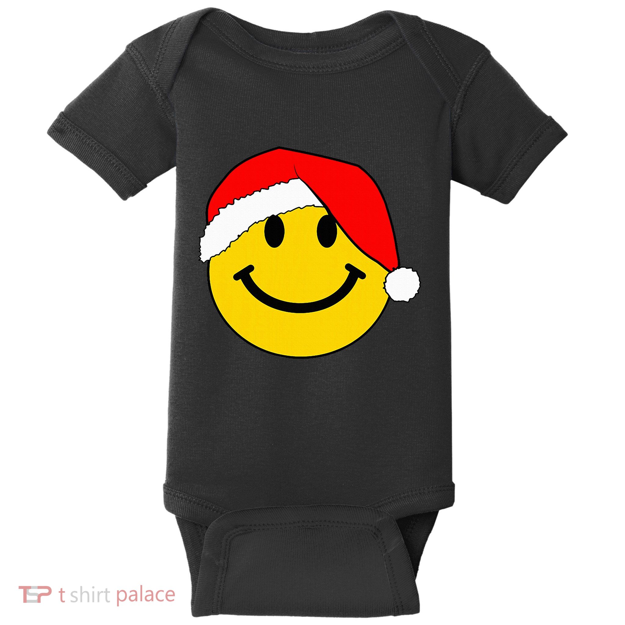 Happy Christmas Happy Face With Santa Hat Baby Bodysuit