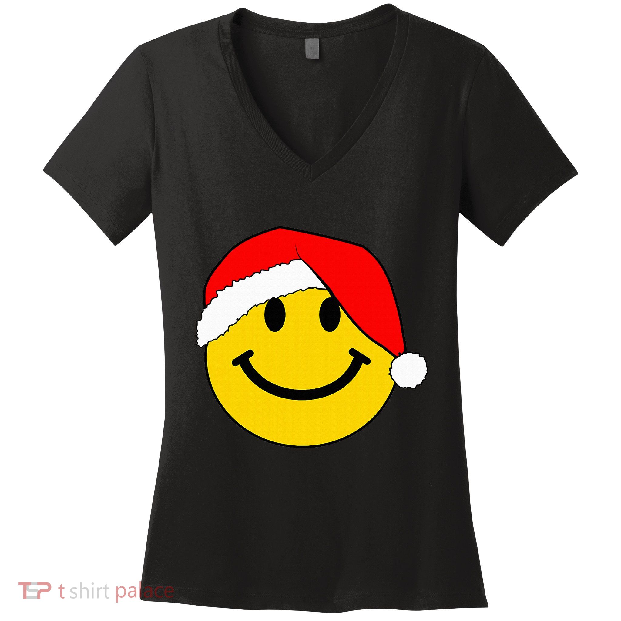 Happy Christmas Happy Face With Santa Hat Women's V-Neck T-Shirt