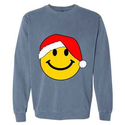 Happy Christmas Happy Face With Santa Hat Garment-Dyed Sweatshirt