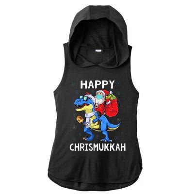 Happy Chrismukkah Hanukkah Christmas Jewis Dinosaur Santa Ladies PosiCharge Tri-Blend Wicking Draft Hoodie Tank