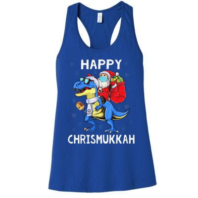 Happy Chrismukkah Hanukkah Christmas Jewis Dinosaur Santa Women's Racerback Tank