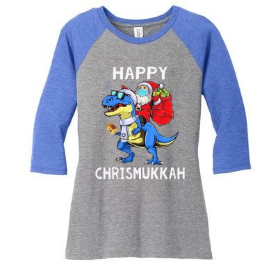 Happy Chrismukkah Hanukkah Christmas Jewis Dinosaur Santa Women's Tri-Blend 3/4-Sleeve Raglan Shirt