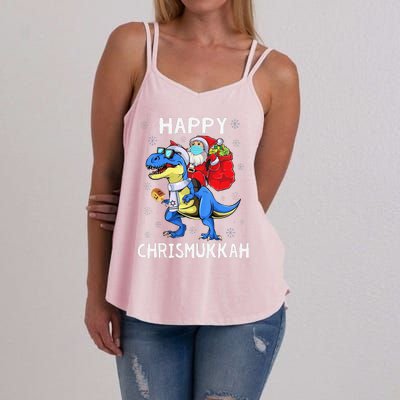 Happy Chrismukkah Hanukkah Christmas Jewis Dinosaur Santa Women's Strappy Tank