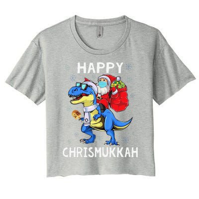 Happy Chrismukkah Hanukkah Christmas Jewis Dinosaur Santa Women's Crop Top Tee