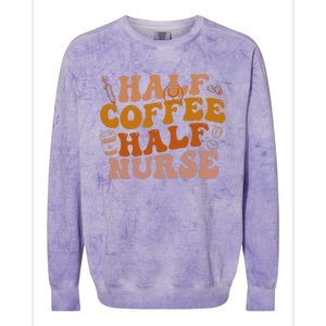 Half Coffee Half Nurse Groovy Colors RN LPN Medical Staffs Colorblast Crewneck Sweatshirt