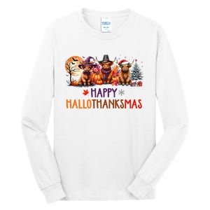 Highland Cow Halloween Christmas Thanksgiving Hallothanksmas Tall Long Sleeve T-Shirt