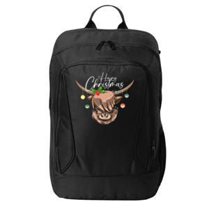 Hairy Christmas Highland Cow Christmas Light Cow Gift City Backpack