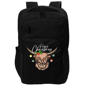 Hairy Christmas Highland Cow Christmas Light Cow Gift Impact Tech Backpack