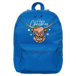 Hairy Christmas Highland Cow Christmas Light Cow Gift 16 in Basic Backpack