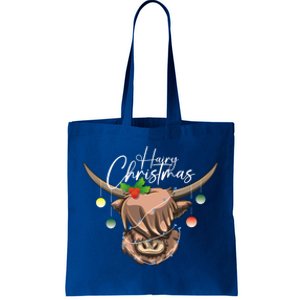 Hairy Christmas Highland Cow Christmas Light Cow Gift Tote Bag