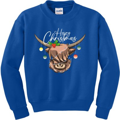 Hairy Christmas Highland Cow Christmas Light Cow Gift Kids Sweatshirt